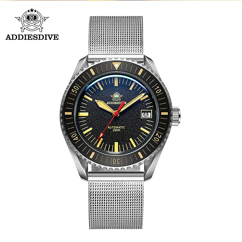 ADDIESDIVE Men Automatic Mechanical Watches 20Bar Waterproof Super Luminous Sapphire Glass Steel Wristwatches Relógio Mecanico