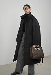 Veste longue rembourrée pour femme, manteau ample, version coréenne, coton épaissi, revers au-dessus du genou, hiver, nouveau, 2024