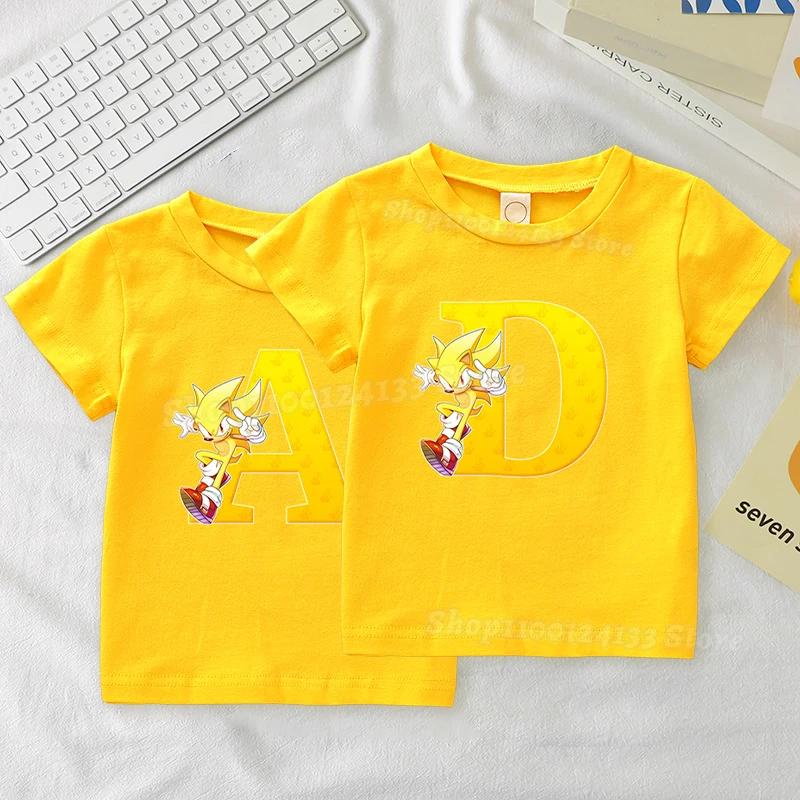 

Soniced Kids T-shirt Cotton Tails Anime Letters A-Z Print Boys Cute Party Game Tee Shirts Short Sleeve Streetwear Summer Clothes
