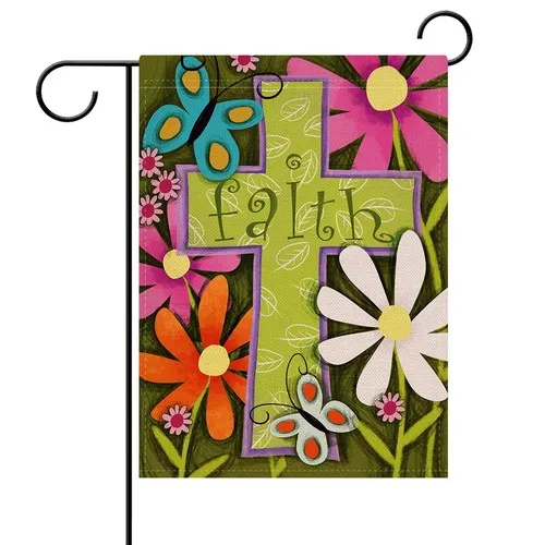 Christian Spring Summer Cross Decorative Garden Flag, Religious Faith Daisy F... OOV IIC
