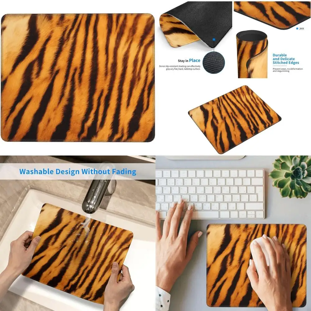 

Коврик для игровой мыши в полоску Tiger — 8,3 x 10,3 дюйма с прошитыми краями и противоскользящим резиновым основанием