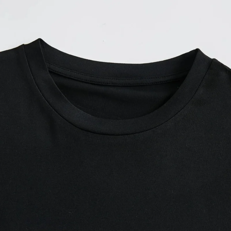 Summer Black O-Neck Short Sleeve Slim Fit Waist Cinching Top American Vintage Gothic Harajuku Streetwear 2000S Y2K T-Shirt EMO