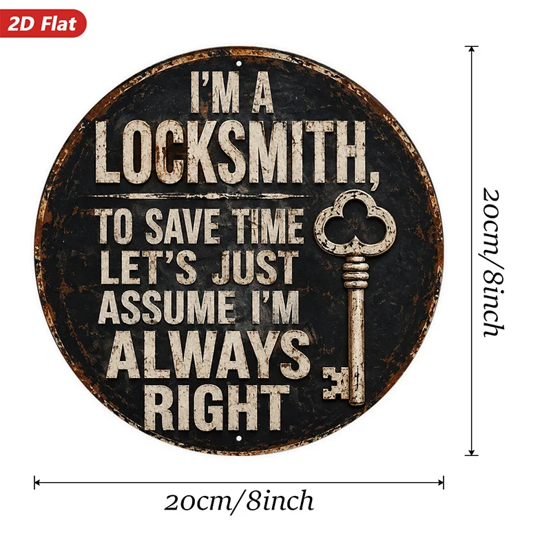 2D Flat, 1pc Locksmith Quote Art Round Metal Sign Wall Art, Vintage Round Key Graphic, I'm A Locksmith Text, Perfect for Studio