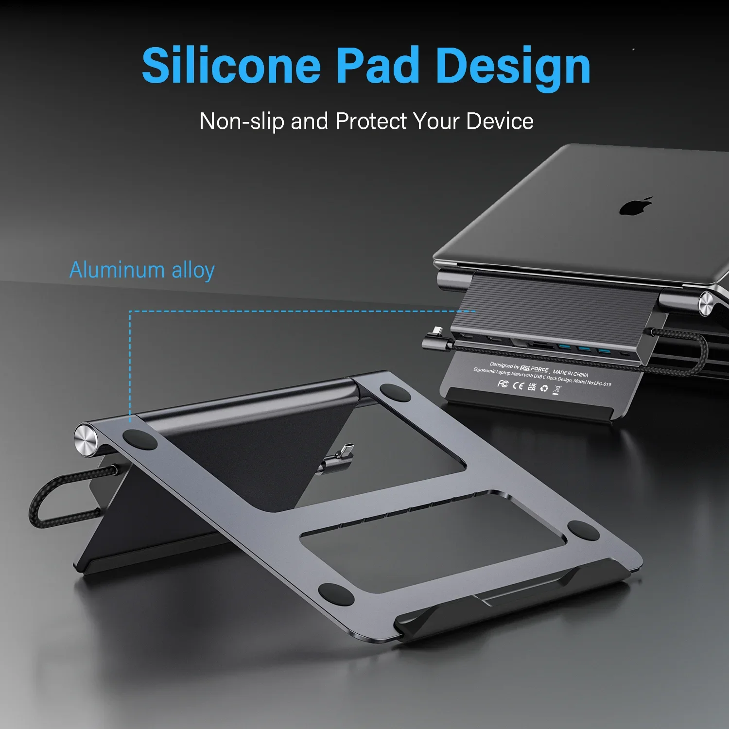 Imagem -03 - Suporte para Laptop de Alumínio com Usb-c Docking Station Dual Hdmi Splitter Monitores para Macbook Huawei Xiaomi Suporte para Tablet Mesa Dobrável