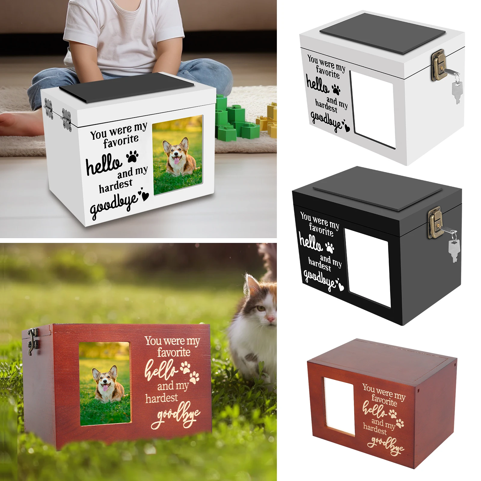 Wood Pet Memorial Urn DIY Personalized Pet Urn Pet Memorial Box with Photo Frame for Dog Cat Bird Mouse Cremation Ashes NEW