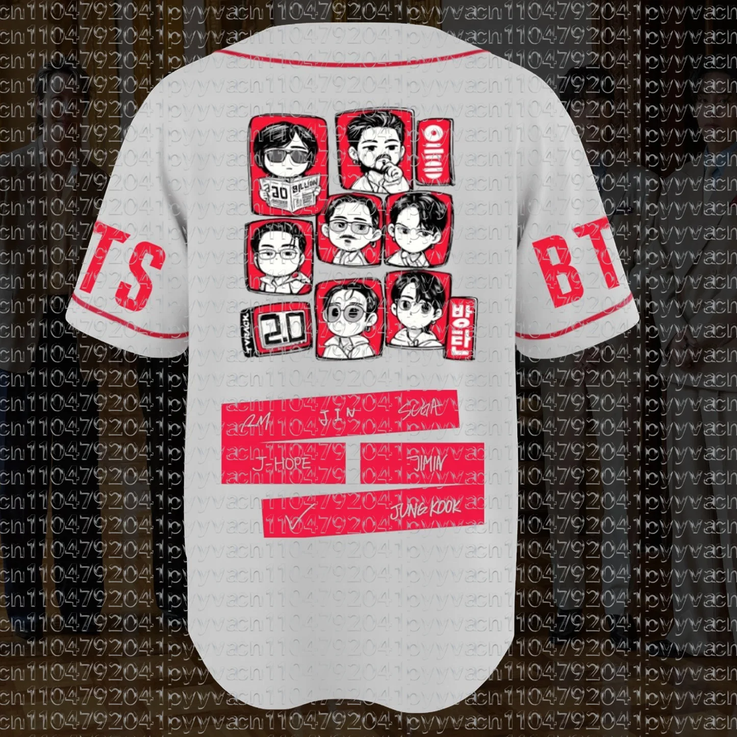 Korean Wave Idol Cartoon Q-Version All Staff Printed Baseball Sweatshirt Fan Support Single Breasted Cardigan Short Sleeve