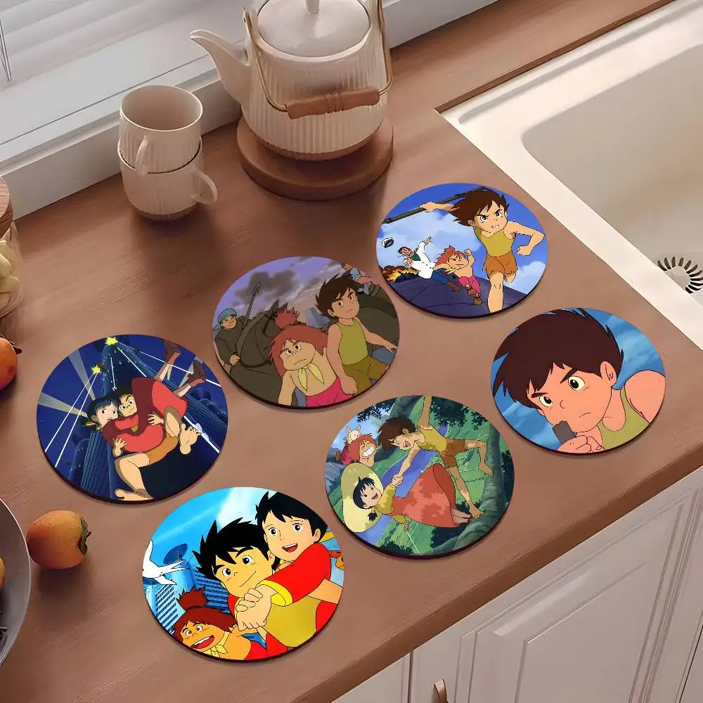 1pc Classic Anime Future Boy Conan Wooden Coaster Colour Printing Cup Mat Home Desk Decoration Gifts
