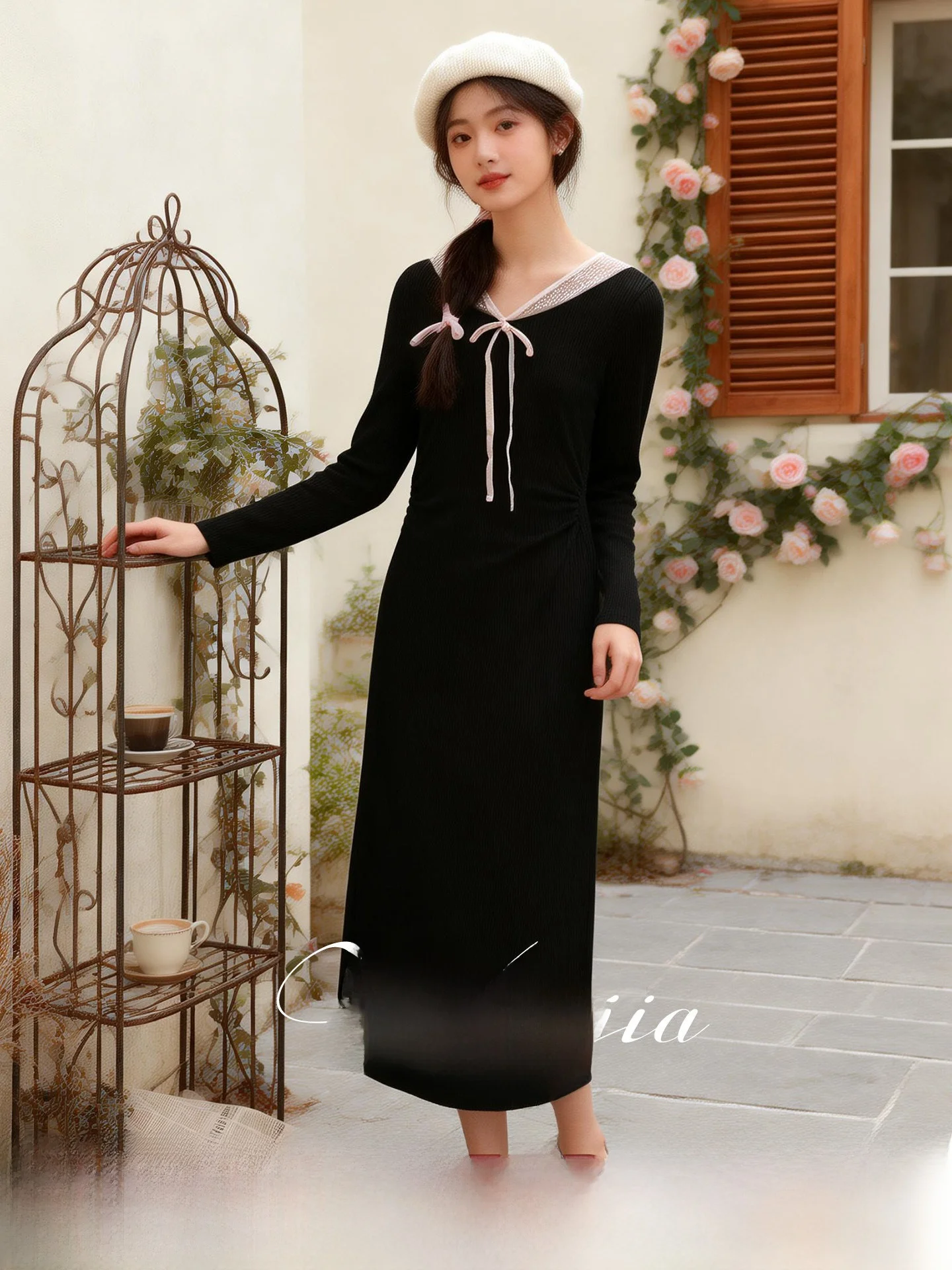 

Slimming Splice Women's Dress plus Size Spring New Style High Waist A-Line Long Skirt Commute Style Polyester Fiber Blend