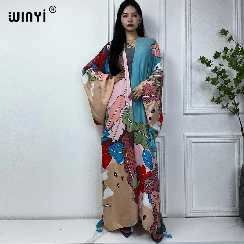 WINYI-kimono de estilo africano para mujer, cárdigan de manga larga con puntada, estilo bohemio, para playa y vacaciones