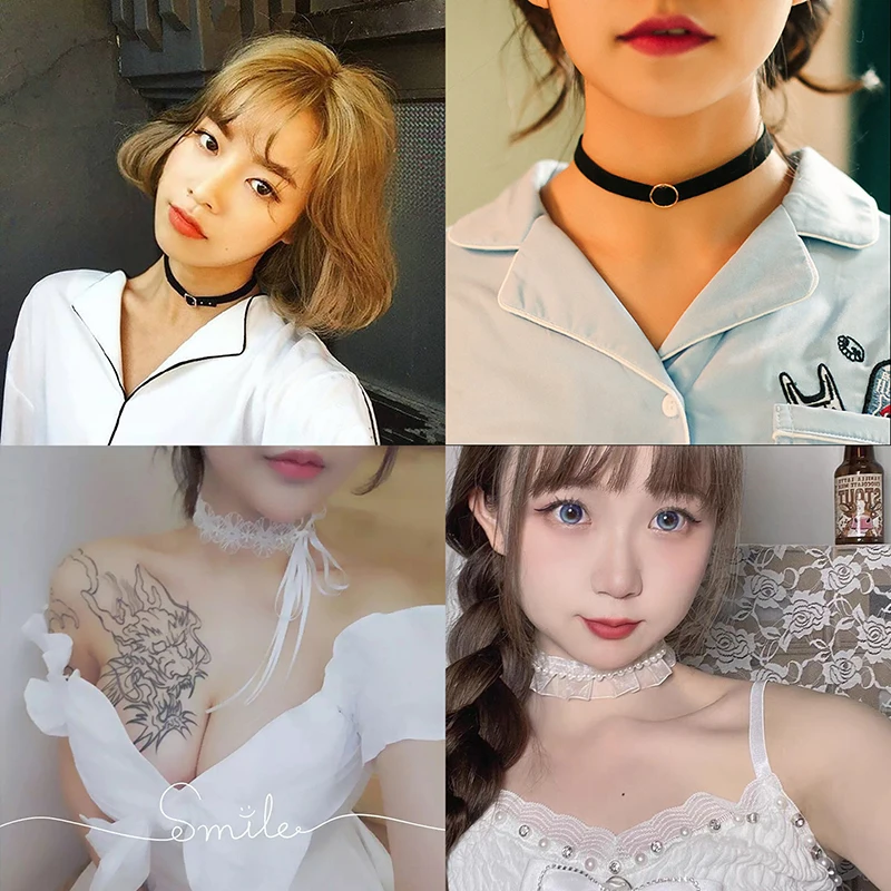 Women\'s Gothic Lace Choker Necklace Retro White Velvet Clavicle Chain Punk Collar Choker Steampunk Party Halloween Jewelry Gift