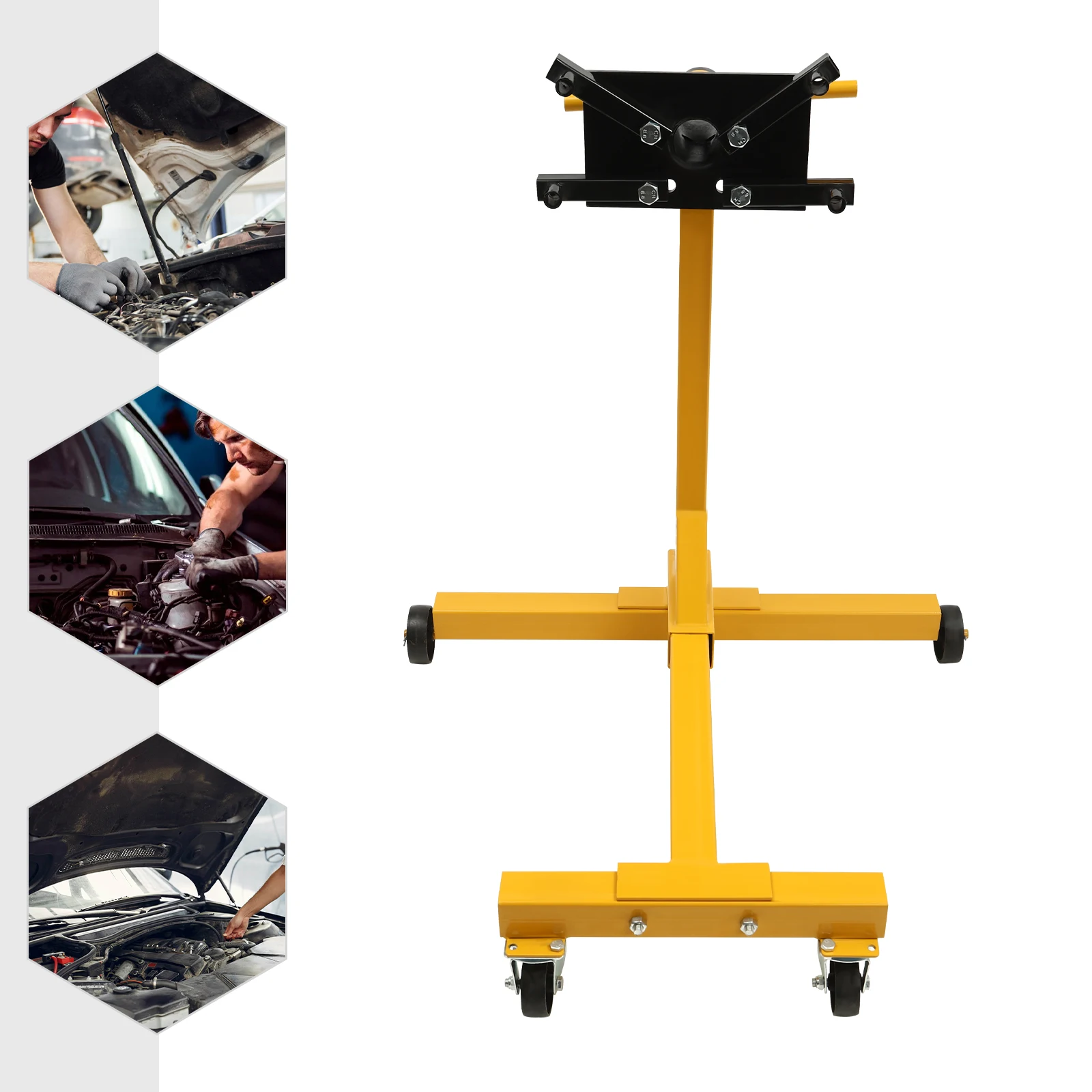 

Engine Stand 1000 LB, Heavy Duty Foldable Engine Holder, 360 Degree Rotating Repair Stand with Engine Hanger Hook, Yellow