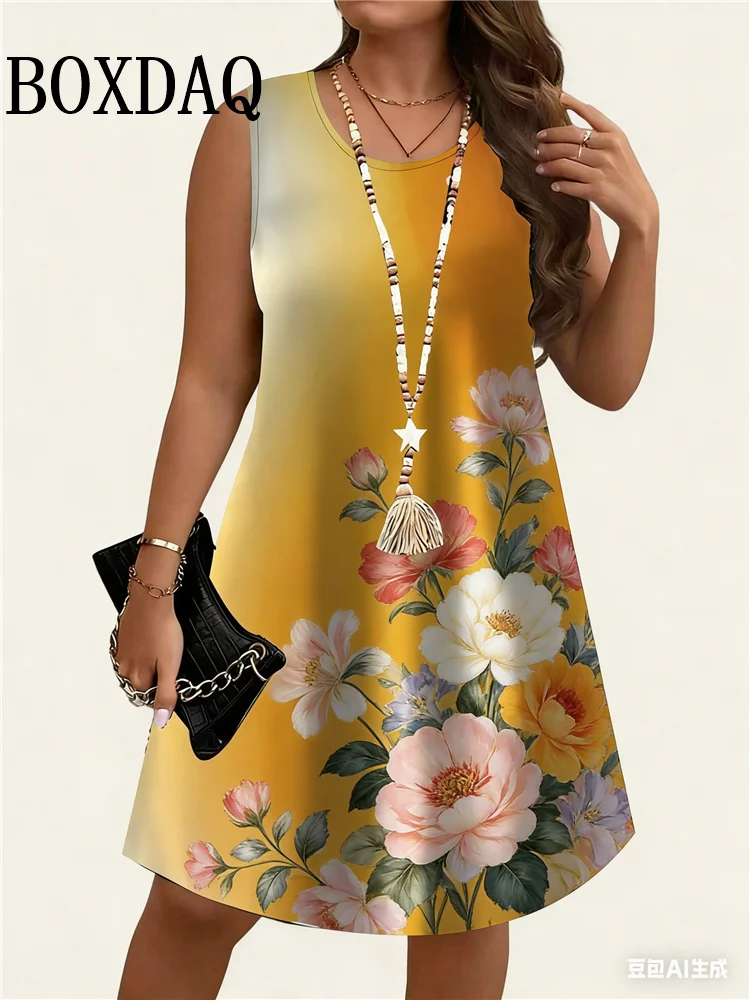 Women's Plus Size Floral Print Sleeveless A Line Dress Summer Vacation Style Dresses Y2k Ladies Clothes Bohemian Beach Dresses view 6