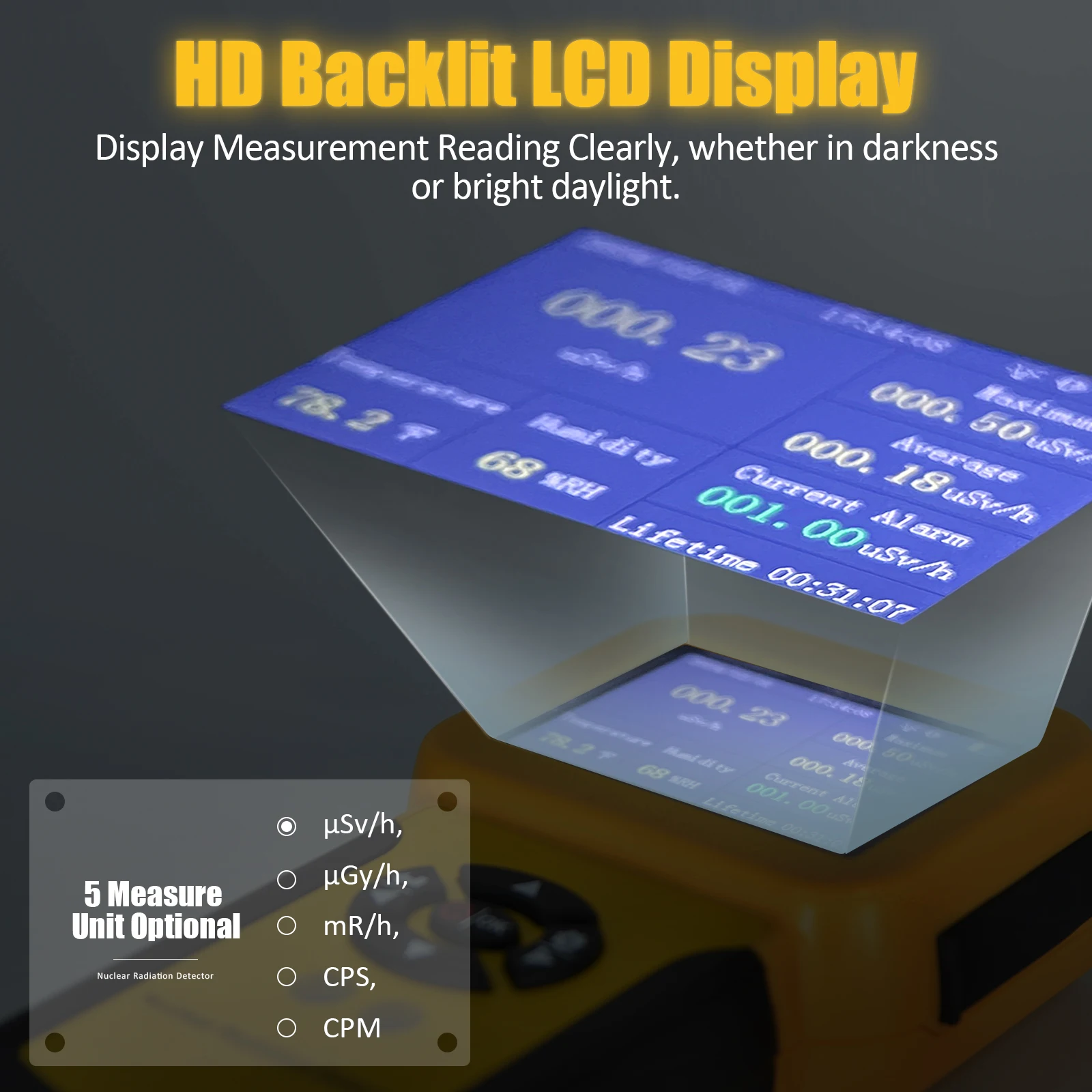 HoldPeak-Detector de radiación Nuclear, contador Geiger, dosímetro Personal, medidor de radiactividad de mármol