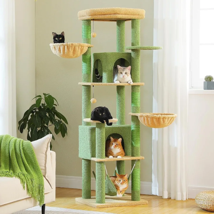 

71.2 Large Cat Tree for Multi-Cat Households - 9-Level Cat Tower with 5 Sisal Scratching Posts 2 Condos Soft Hammock Top Perch