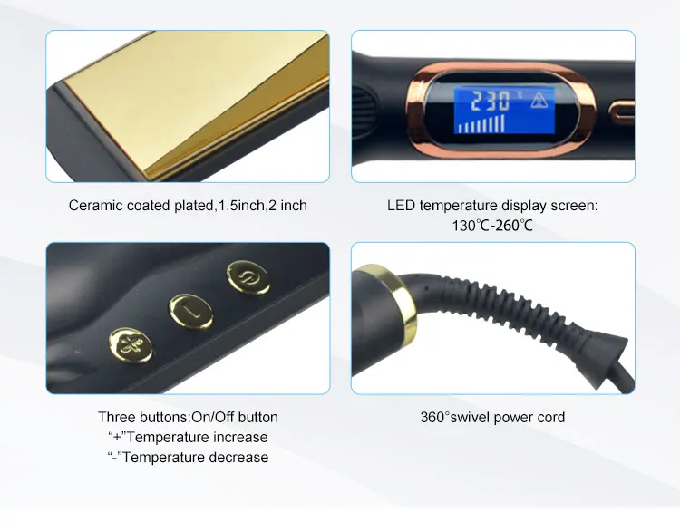 Профессиональный широкий плавающий утюжок для волос 250C с керамическим покрытием, выпрямитель для волос 500F, утюги с ЖК-дисплеем