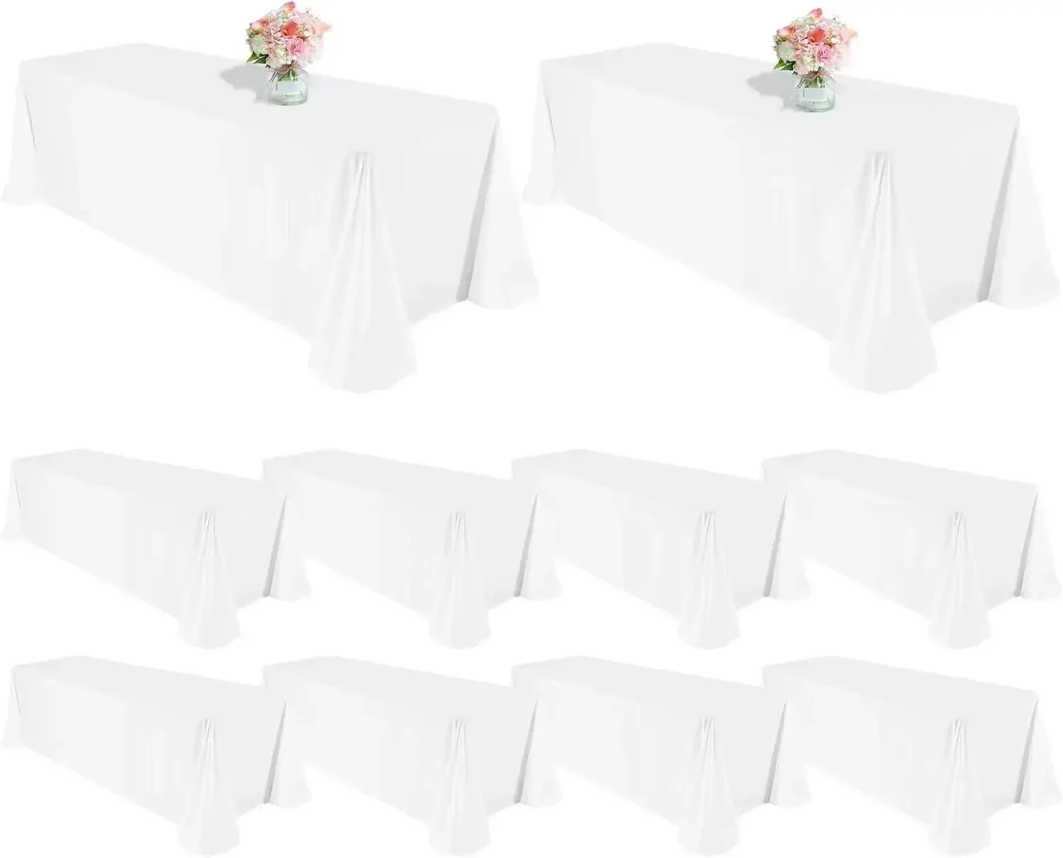 

10 Pack Polyester Tablecloths, White 90 x 156 Inch Polyester Table Cloth for 8 Foot Rectangle Tables, Stain and Wrinkle Resistan