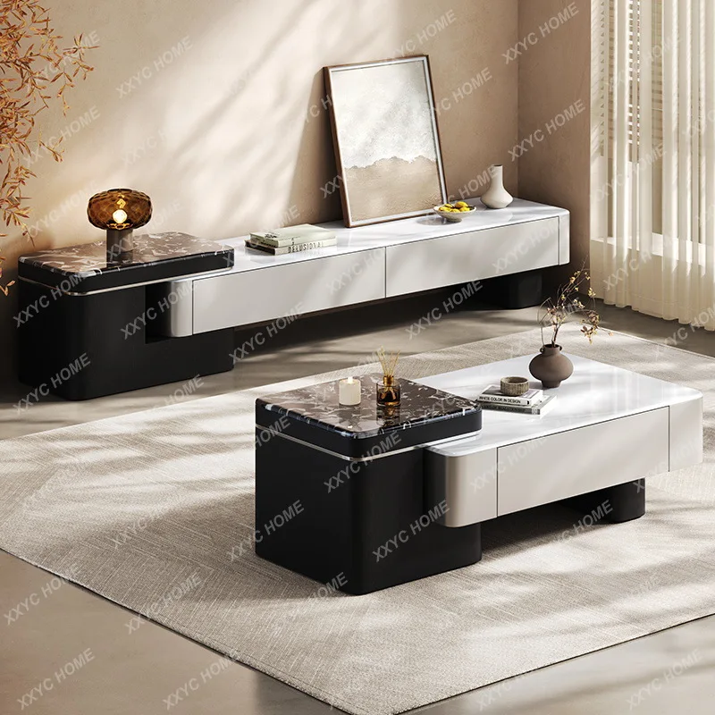 Light luxury tech stone coffee table TV cabinet combo living room small apartment extendable new coffee table