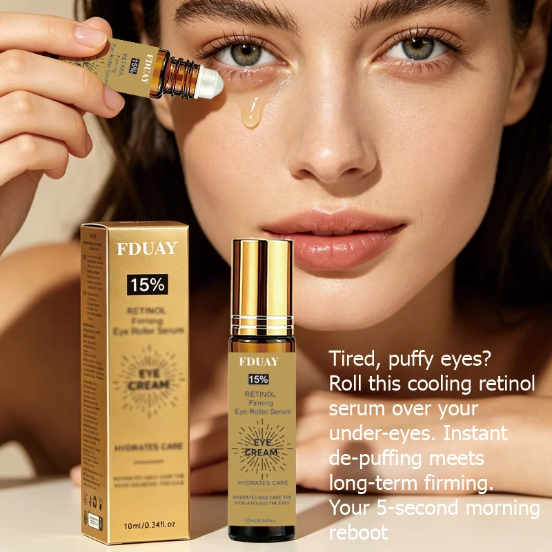FDUAY 15% Retinol Eye Roller Serum, Cooling Roll-on Eye Serum, Hydrating Firming De-puffing Eye Cream for Dark Circles, Daily Un