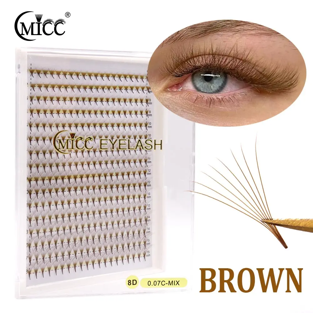 CMICC Mixed Brown Colored Premade Fans 5D 6D 8D Thin Pointy Base Long Stem Russian Volume Lashes Super root Lash extensions