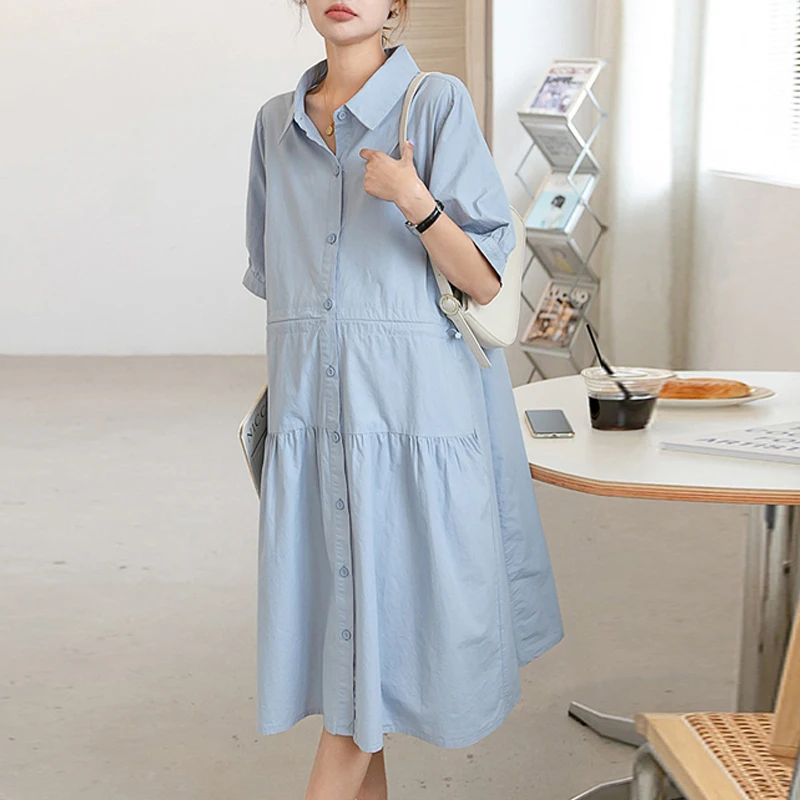 

Maternity Dress Loose Short Sleeves Top Korean Style Pregnancy Dresses Round Neck Summer Dress for Pregnant Women Wear