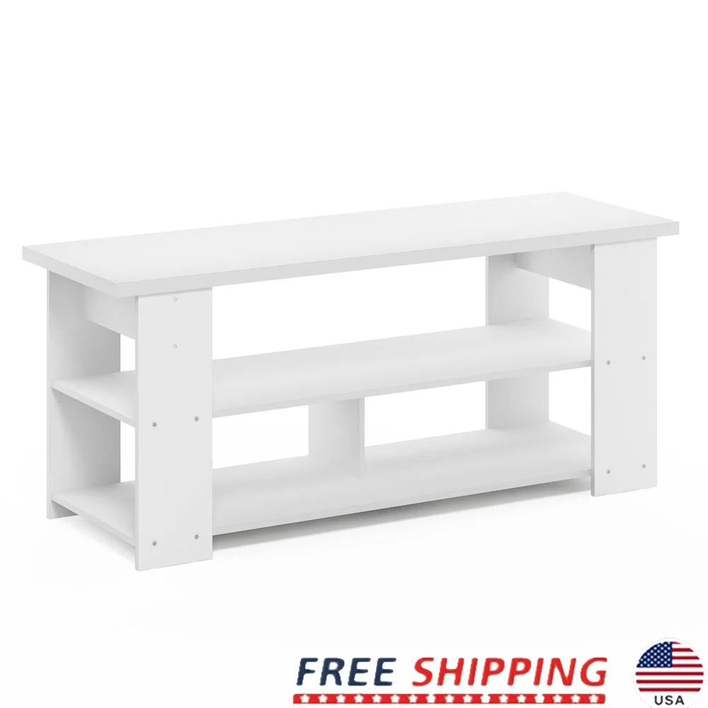 

White TV Stand Up to 55 Inch Flat Panel TV Open Shelves Easy Assembly Durable Composite Wood Space Saving Design