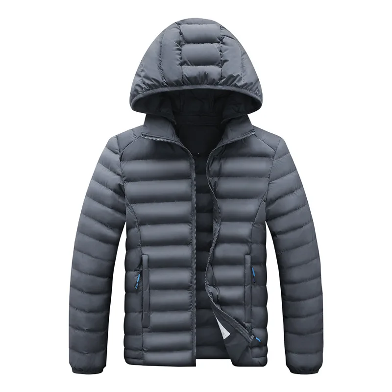 2023 Mens Autumn Jacket Hooded Zip-up Padded Parka Men Black Lightweight Windbreak Male Fluffy Warm Spring Vintage Zipper Jacket