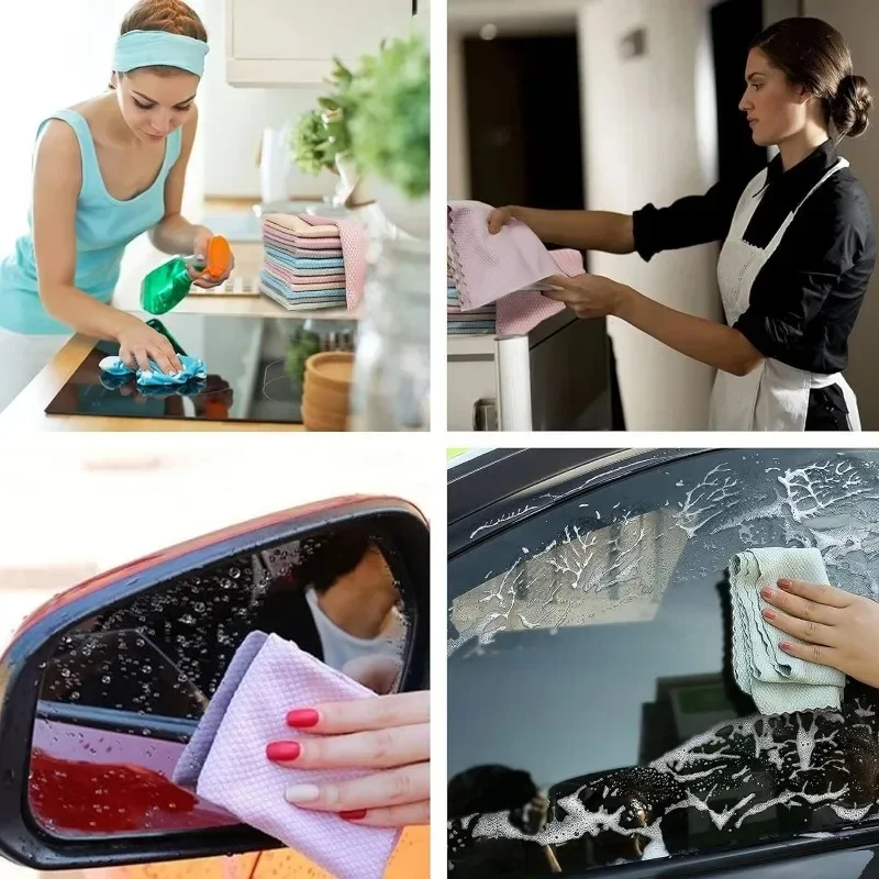 No Trace Cleaning Towel Fish Scale Polishing Rag Polyester Cleaning Cloth for Car Glass Bathroom Mirror Reusable Cleaning Tools