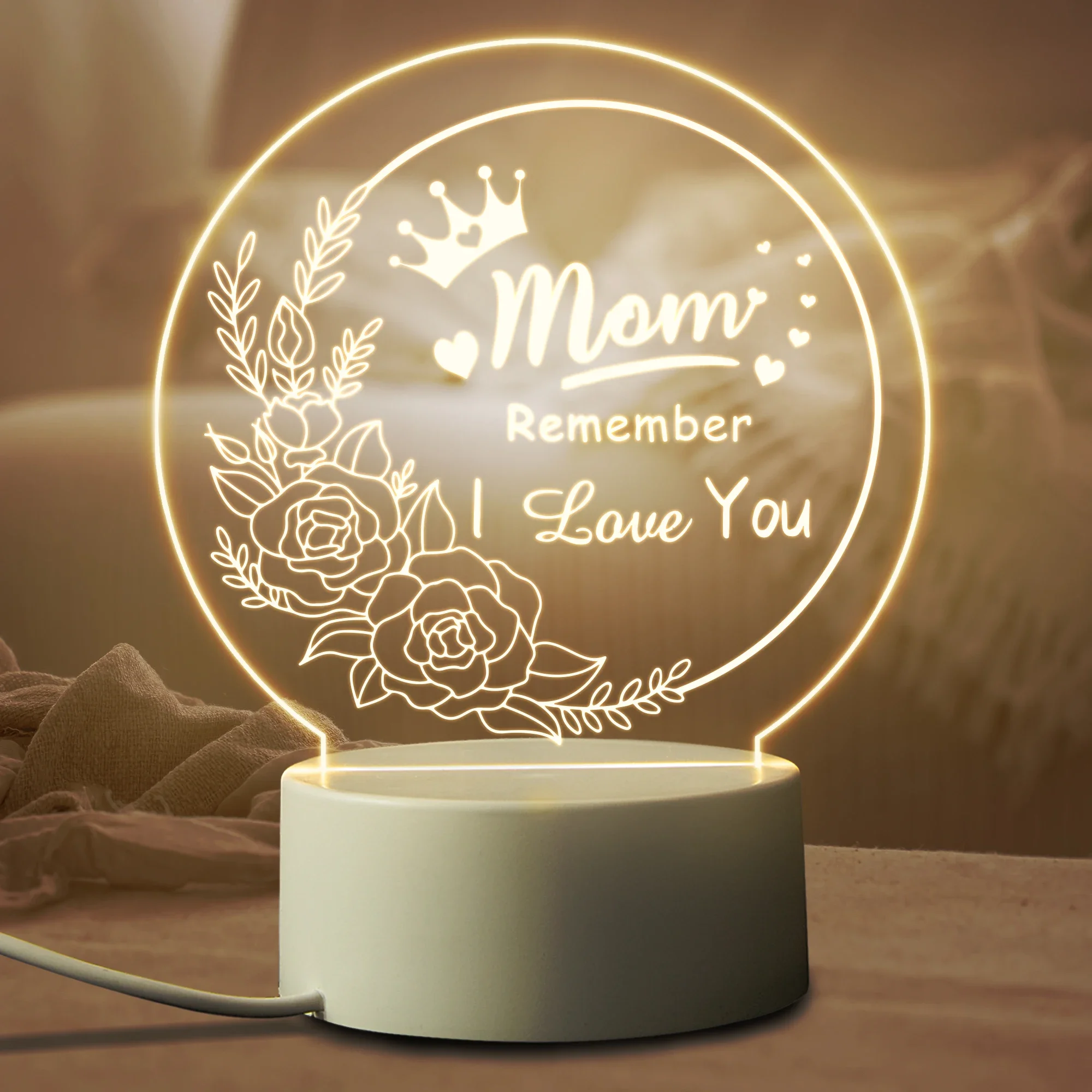 Suitable Gift for Mom LED Night Light Birthday Mother's Present Practical Personalized Table Bedside Warm Lamp Decor for Roo