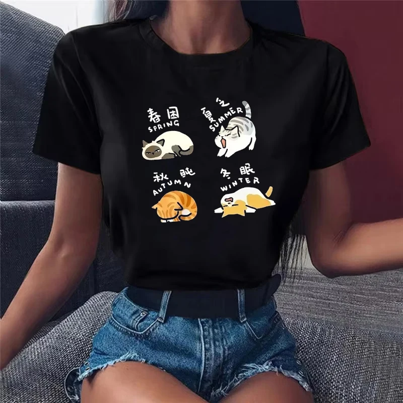 

Funny Lazy Cat Women T-shirt Cat Lover Print Short Sleeve T Shirt Female Round Neck Tee Fashion Unisex Streetwear Tops Tees Y2k