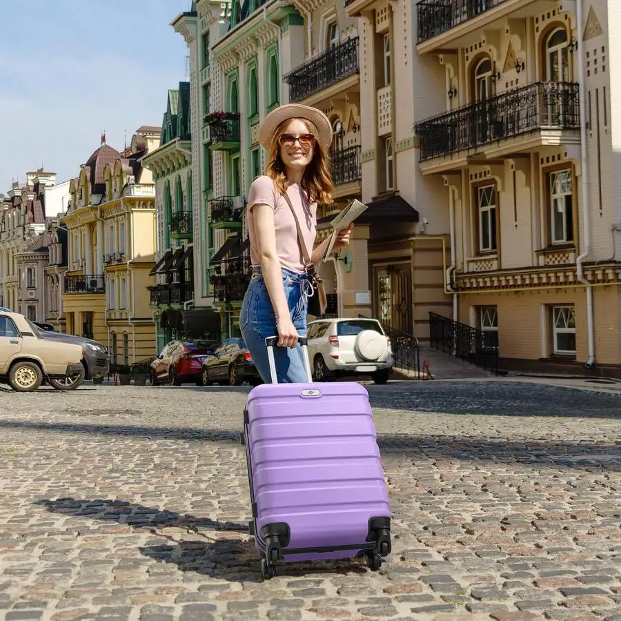 3-Piece Carry On Luggage Set: 20 Inch Airline Approved Hardshell Suitcase With Silent Spinner Wheels+Tote Bag+Toiletry Bag, Ligh