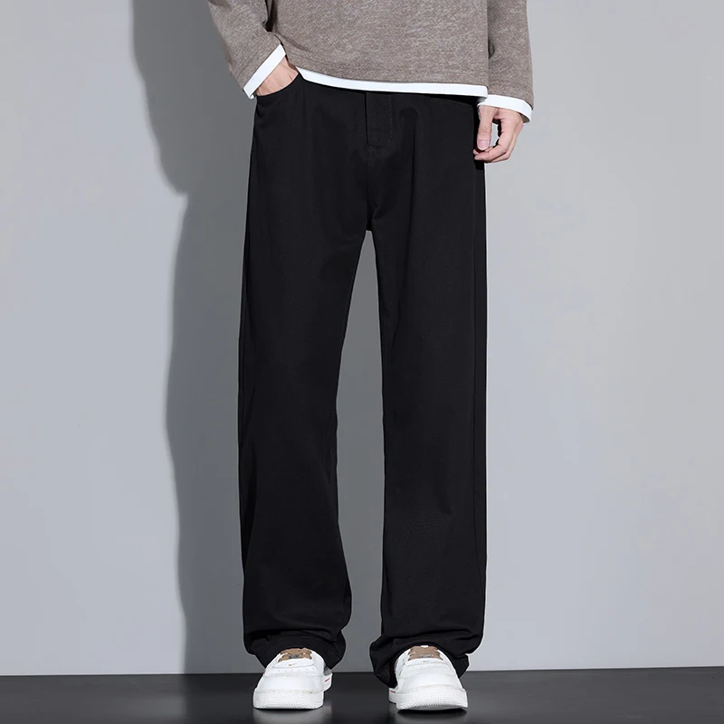 

2026 Men Loose Straight Cotton Pants Men Casual Retro Pants Autumn Men Pure Color Fit Pants Male Trousers Wide Leg Pants