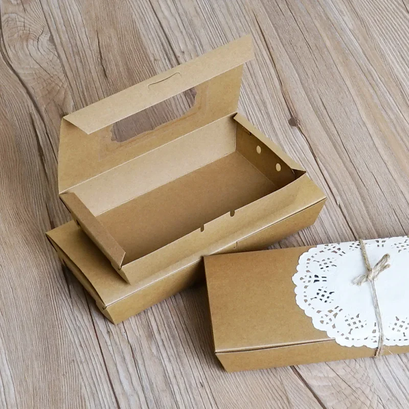 3 sizes 50pcs Kraft paper window cake Box Gift Packing Box Candy/Biscuit/Soap/Cookie/Cupcake Display packaging paper Box