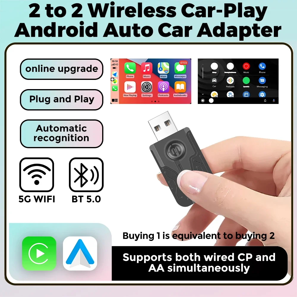 

NEW Automatic Recognition 5G WIFI BT 5.0 Wireless Carplay Android Auto Car Smart Ai Box Connect Adapter For Universal Car models