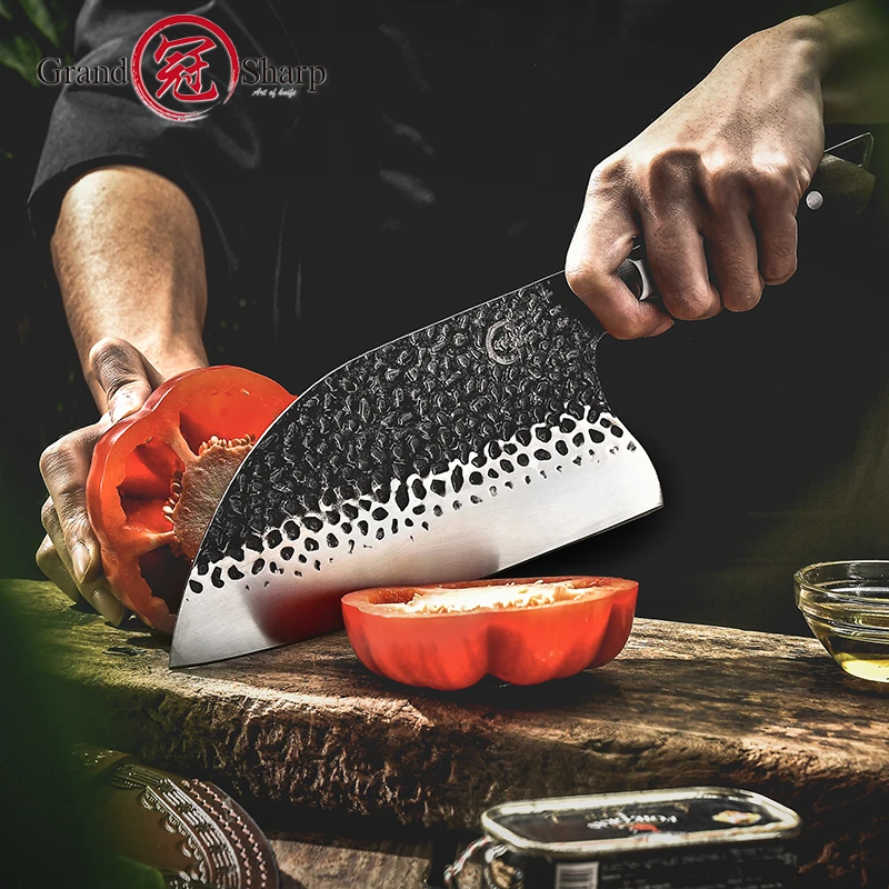 Grandsharp Chef Knife Handmade Forged High-carbon Clad Steel Kitchen Knives Cleaver Filleting Slicing Broad Butcher Knife Gift