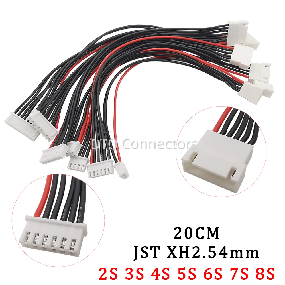 LiPo 배터리 밸런스 충전기 플러그 익스텐션 코드 커넥터, 수-암 22AWG 케이블, JST XH2.54mm, 2S, 3S, 4S, 5S, 6S, 7S, 8S, 20cm, 5 개