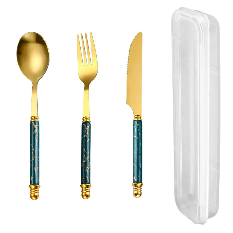 3Pcs Stainless Steel Cutlery Set, Marble Pattern Knife Fork Spoon Western Tableware view 5