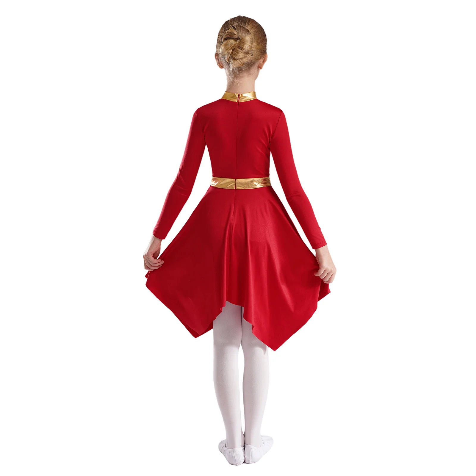 Kids Girls Ballet Lyrical Dance Tunic Dresses Liturgical Etiquette Praise Worship Costume Long Sleeve Church Christian Dancewear