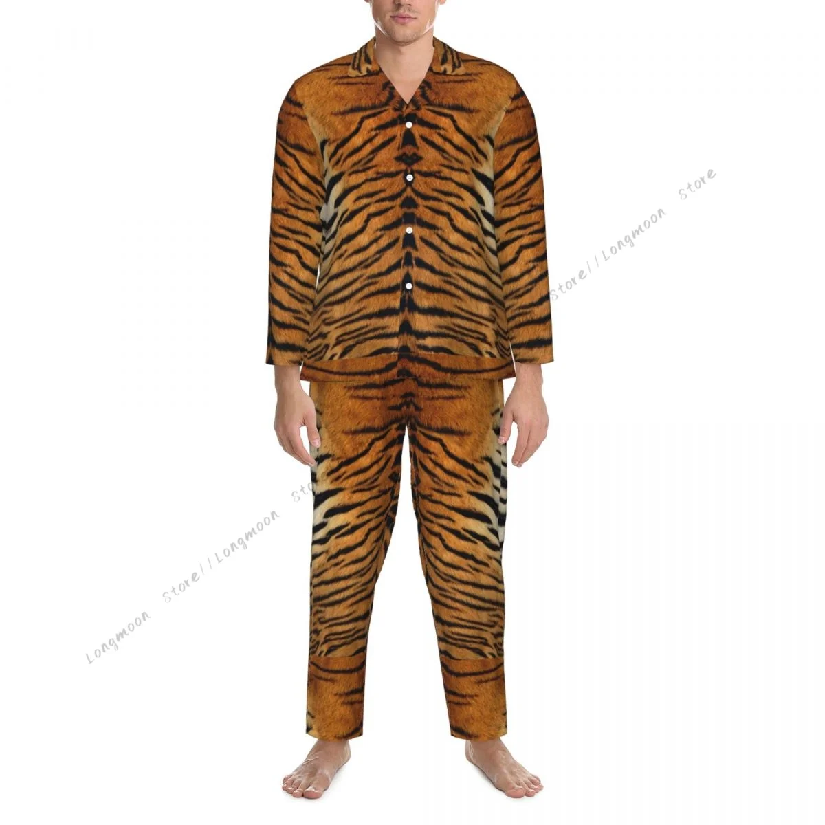 Men Pajama Sets Tiger Fur Sketch Color Picture Sleepwear For Man Shirt Long Sleeve Male Soft Home Loungewear