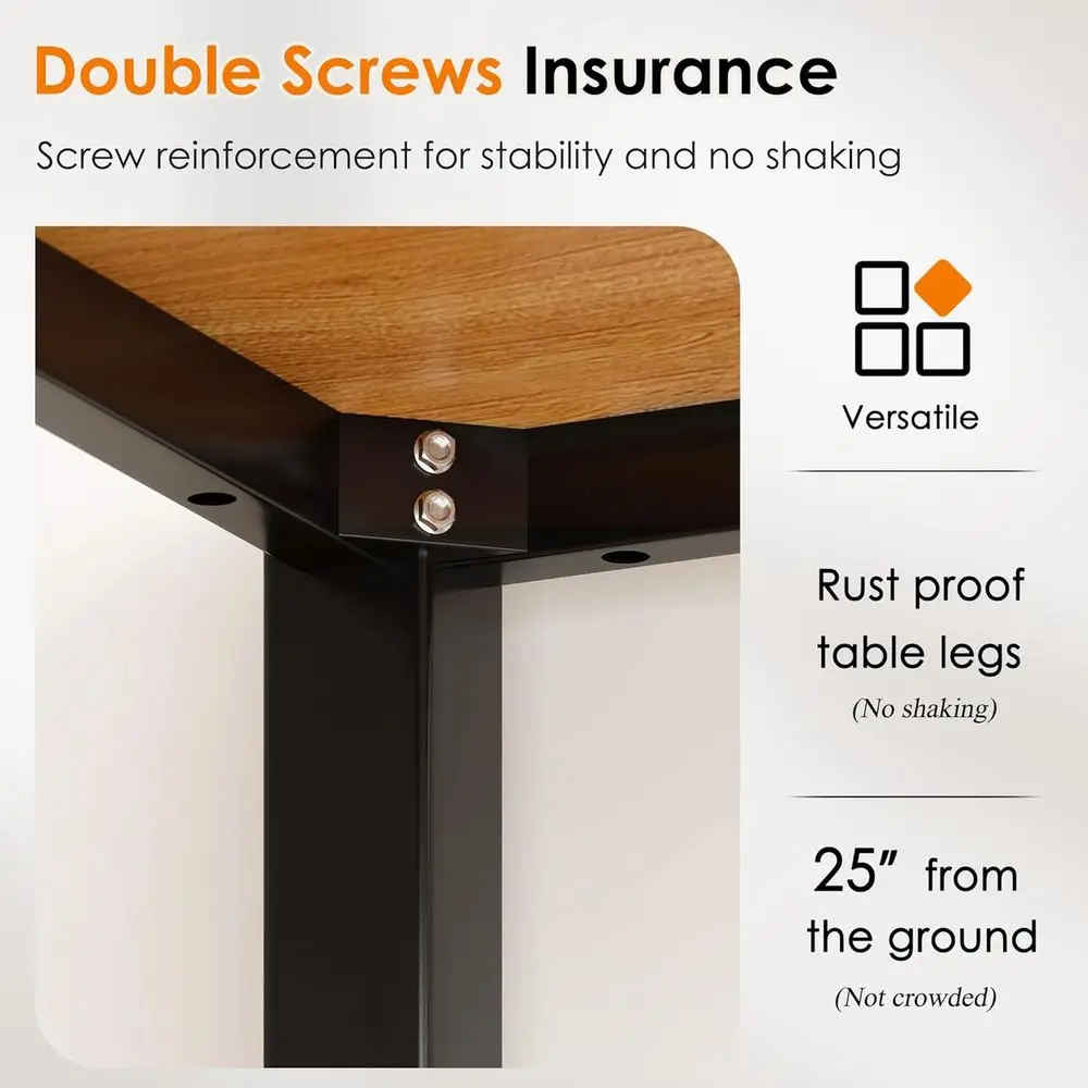 47 중형 복합 목재 책상, 안정적인 홈 오피스 워크스테이션, 티크 및 블랙 다리, 1팩