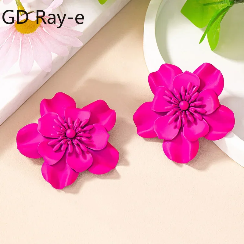 Korean Sweet Flower Earrings For Girls Fashion Jewelry Female Temperament Multi-color Enamel Petal Earrings Wholesale