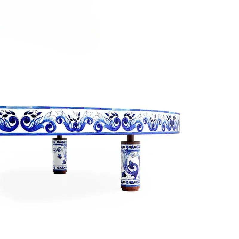 blue and white porcelain pattern coffee table set modern luxury round coffee table for living room