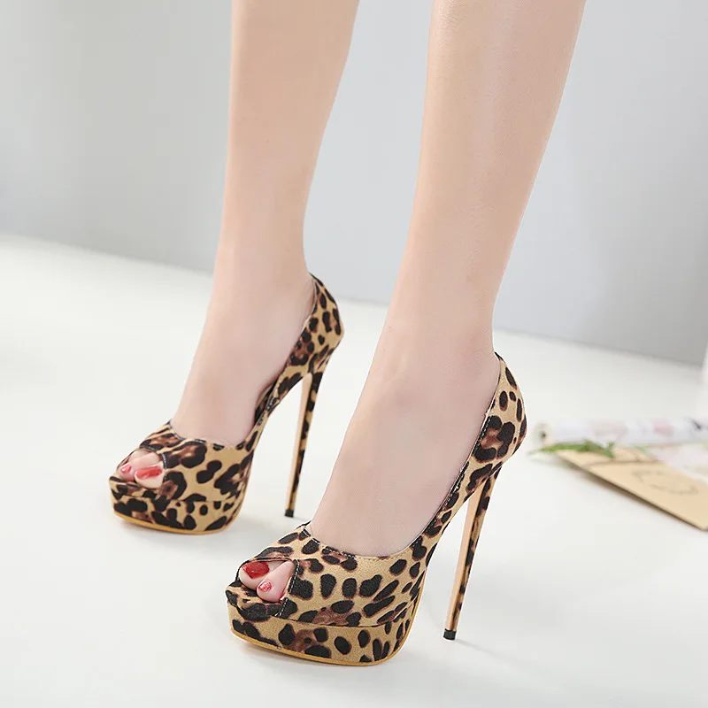 Handmade Europe And Ameruca Leopard Peep Toe Trendy Luxury Nightclub Sexy Fashion Ladies Womens Platform Prom High Heels Shoes