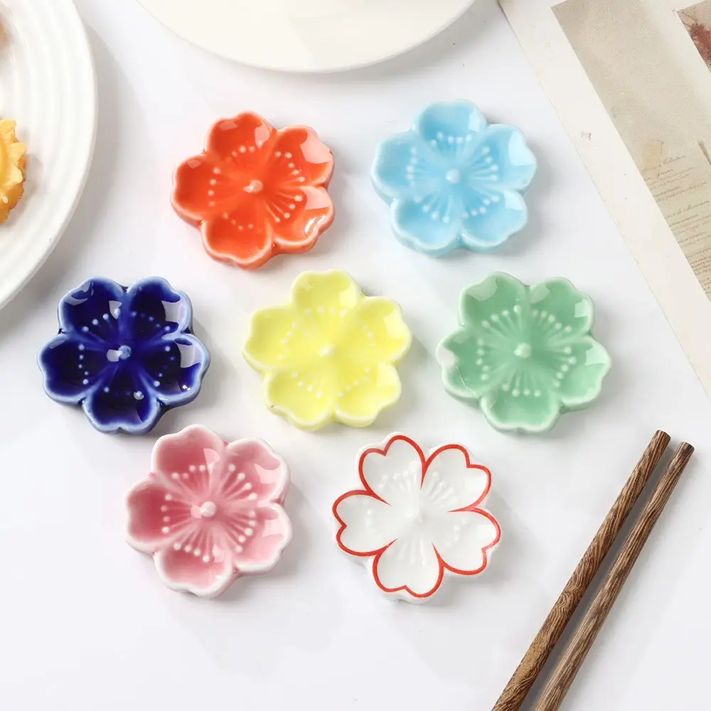 Dining Kitchen Spoon Fork Chopstick Rest Chopsticks Holder Sakura Blossoms Colorful Ceramic