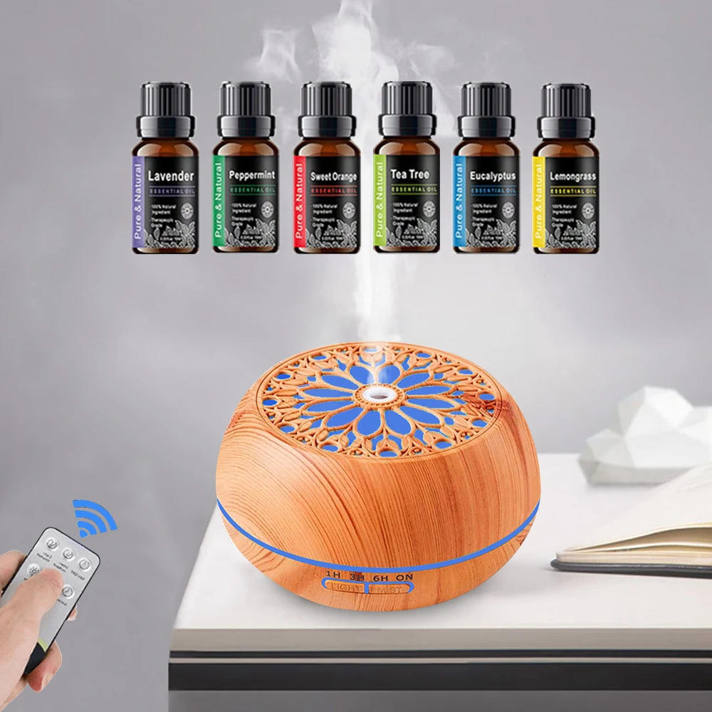 

550ml Soundwave Diffuser with Luxury Oils Remote Control Night Light Humidifier for Bedroom Office Aromatherapy Machine