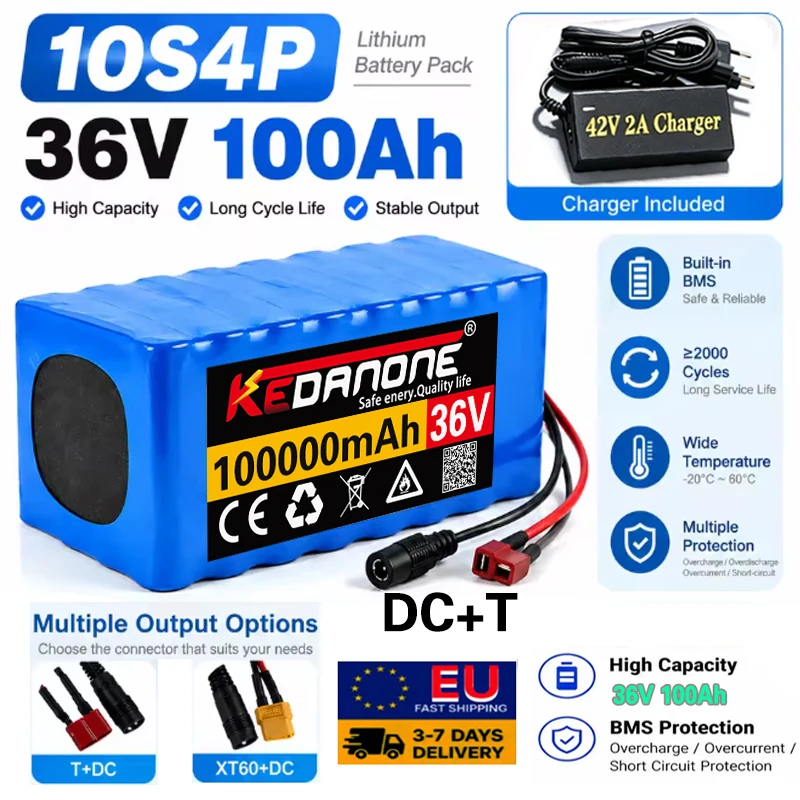 10S4P 36VDC/T DC/XT60 Elektroroller Lithium-Akku 18650 Akkupack 36V 100Ah Elektroroller Elektroroller-Akku 36V