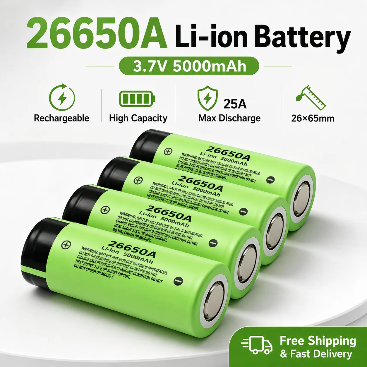 3.7V 5Ah 26650A Lithium Rechargeable Battery DIY Assembleable for Flashlights Solar Lights Small Fans