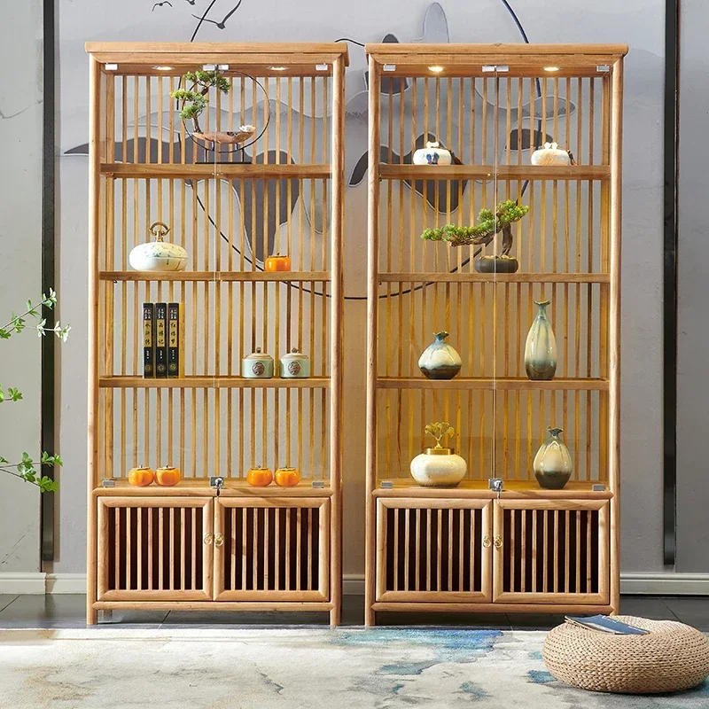 New Chinese-style old elm display cabinet Wenwan calligraphy and painting collection cabinet Bogu