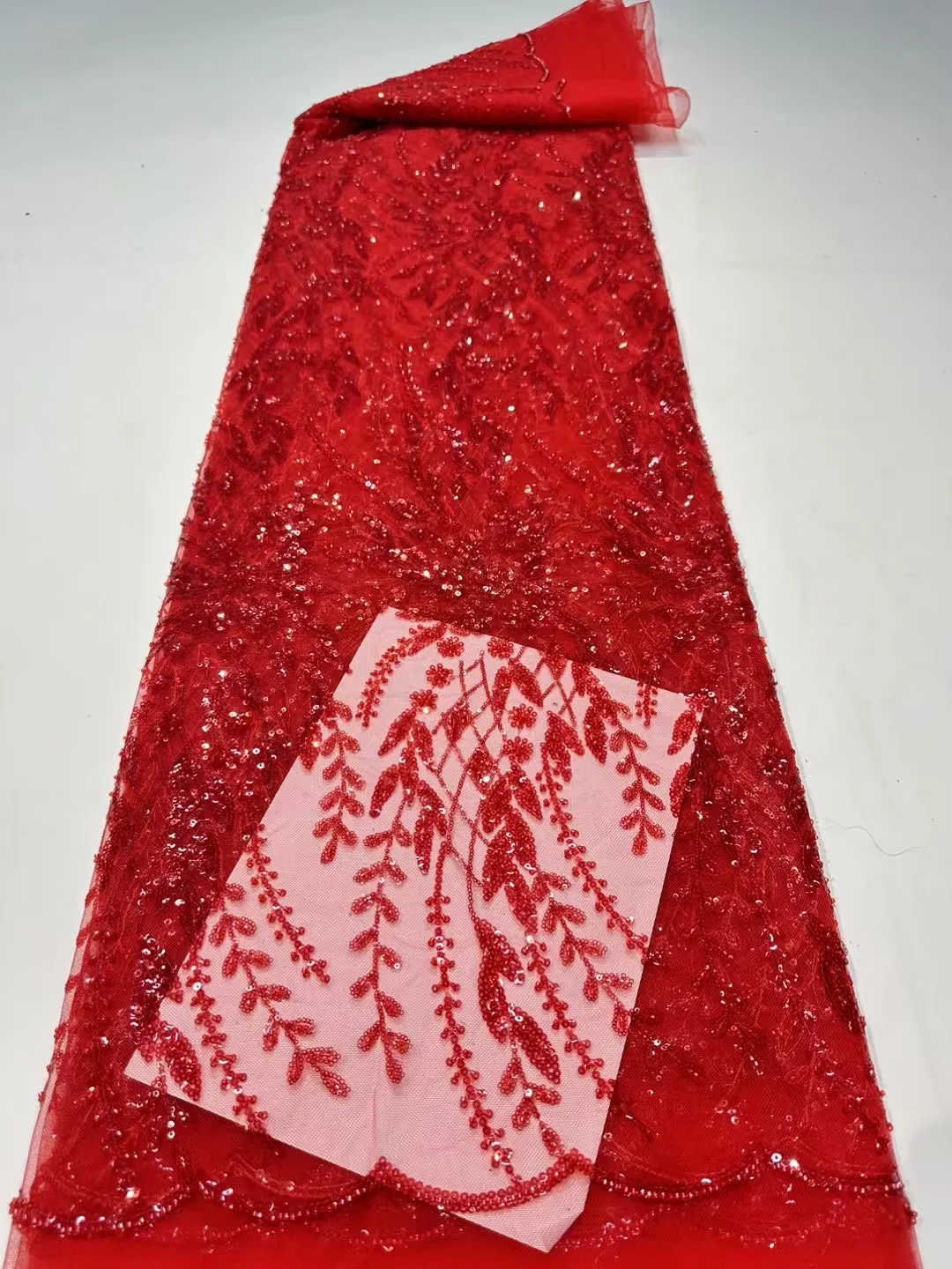 French Lace Fabrics 2026 High Quality African Beaded Embroidered Nigerian Sequins Tulle Lace 5 Yards For Sewing Party Dresses