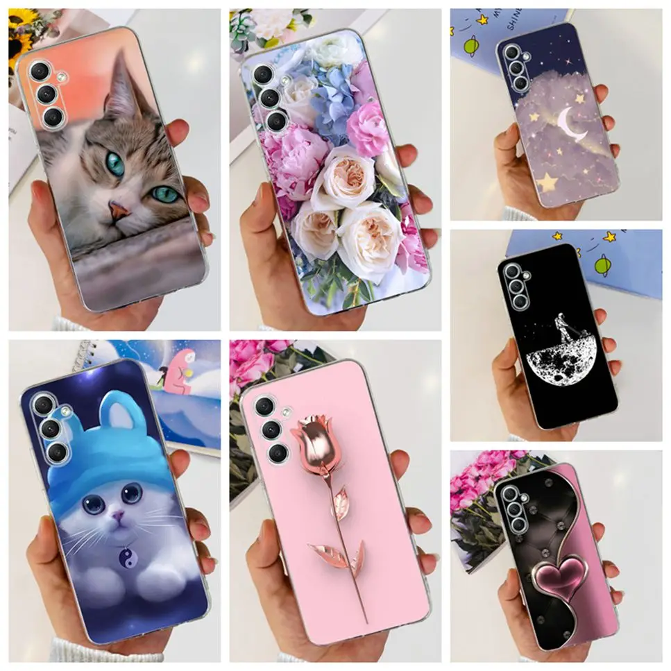 For Samsung Galaxy A35 5G Case Cute Cat Luxury Flower TPU Soft Silicone Clear Cover For SamsungA35 A 35 5G 6.6