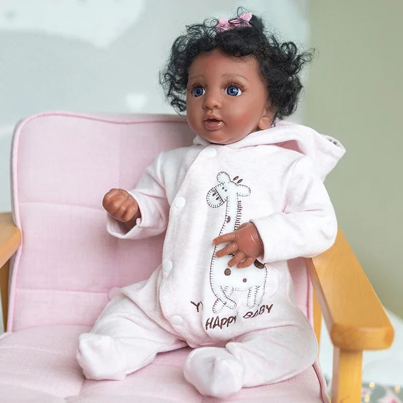 43CM High Quality Black Skin Doll Premie Size Reborn Baby Doll Layla Dark Brown Skin Black Curly Hair Liflike Premie Baby